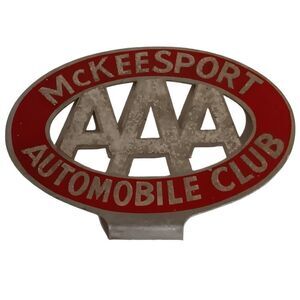 Vintage McKeesport AAA Automobile Club License Plate Topper Metal Emblem Sign